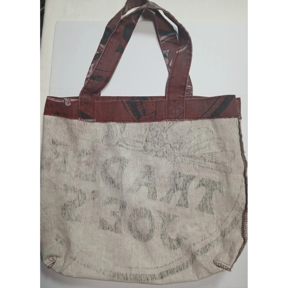 Rare Vintage Trader Joe's Canvas Tote Bag Maroon All Over Print Made In USA